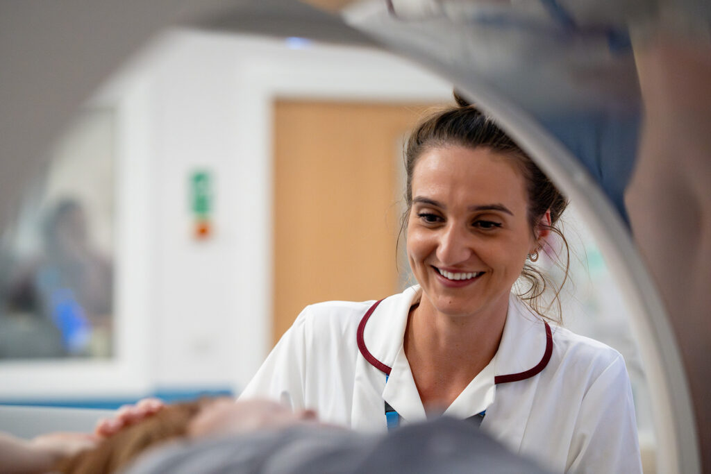 Diagnostic technician with patient