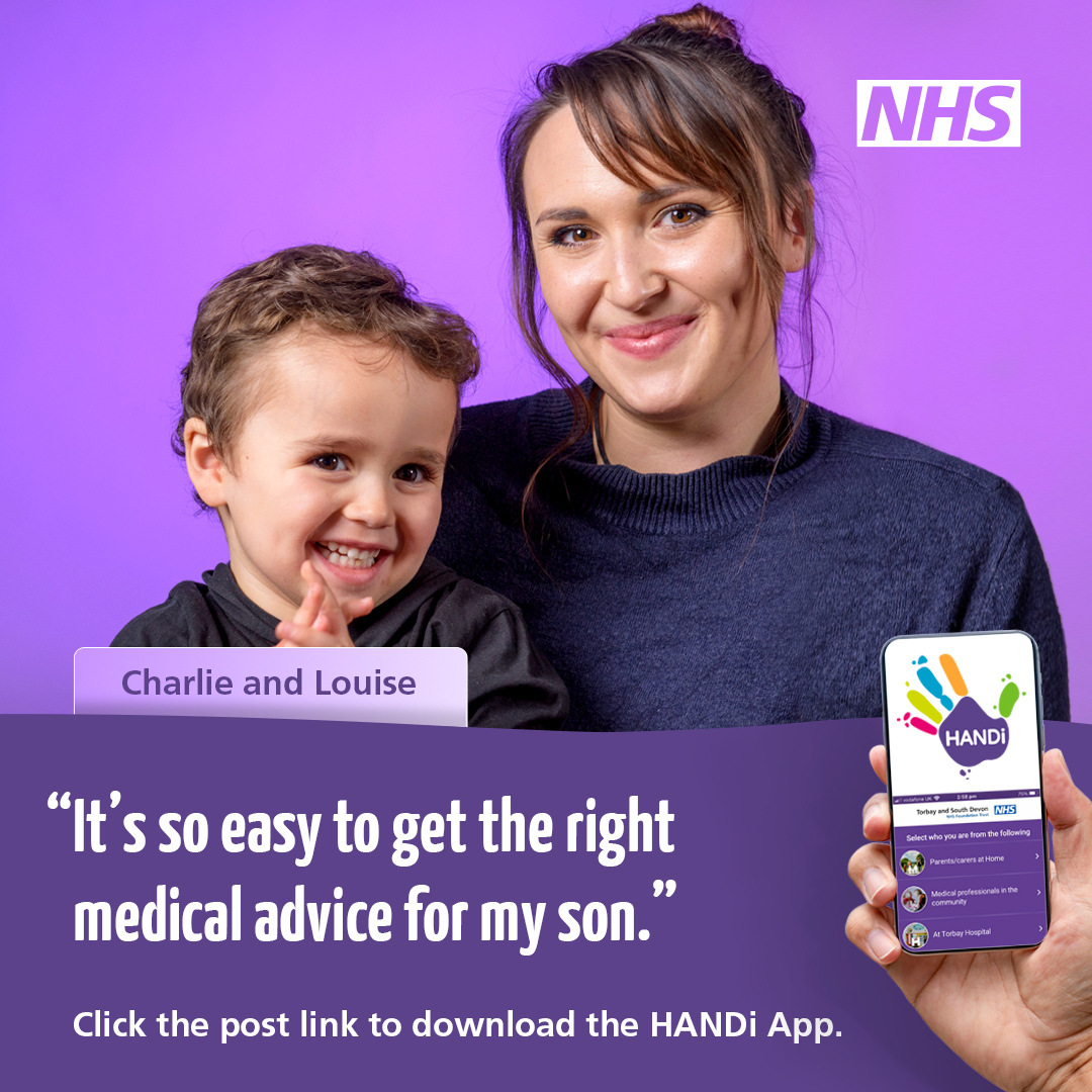 Handi App banner advert featuring Charlie and Louise "It's so easy to get the right medical advice for my son"