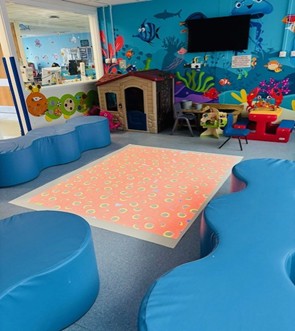 Our new interactive magic carpet, sensory projection system in the children's waiting area.
