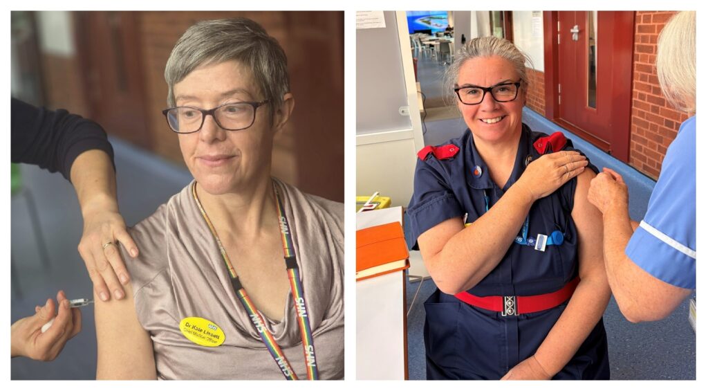 Dr Kate Lissett, Chief Medical Officer, and Natalie Herring, Interim Deputy Chief Nurse, receiving their flu vaccinations
