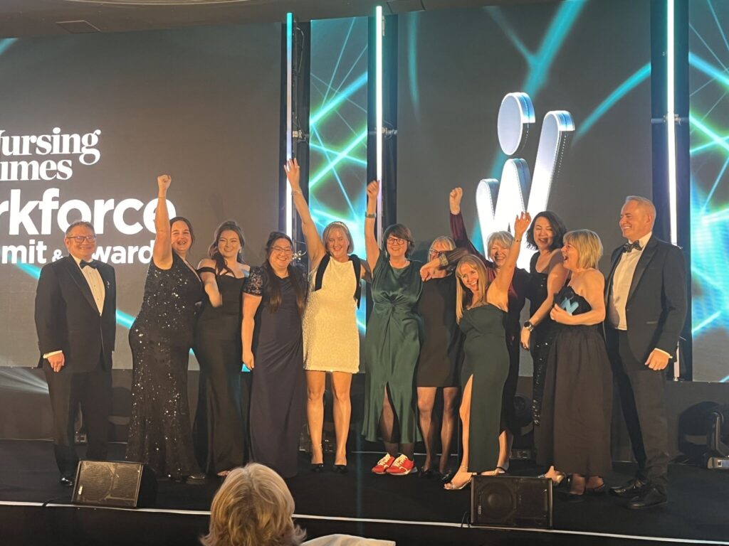 Colleagues from Torbay and South Devon NHS Foundation Trust and The Open University receiving the Nursing Times’ Workplace Team of the Year award