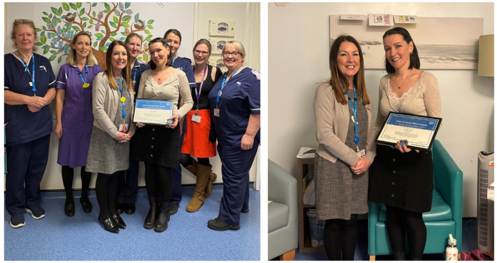 Photo montage of Neonatal Nursery Nurse Jenny King with her NHS England’s Chief Nursing Officer Healthcare Support Worker award.