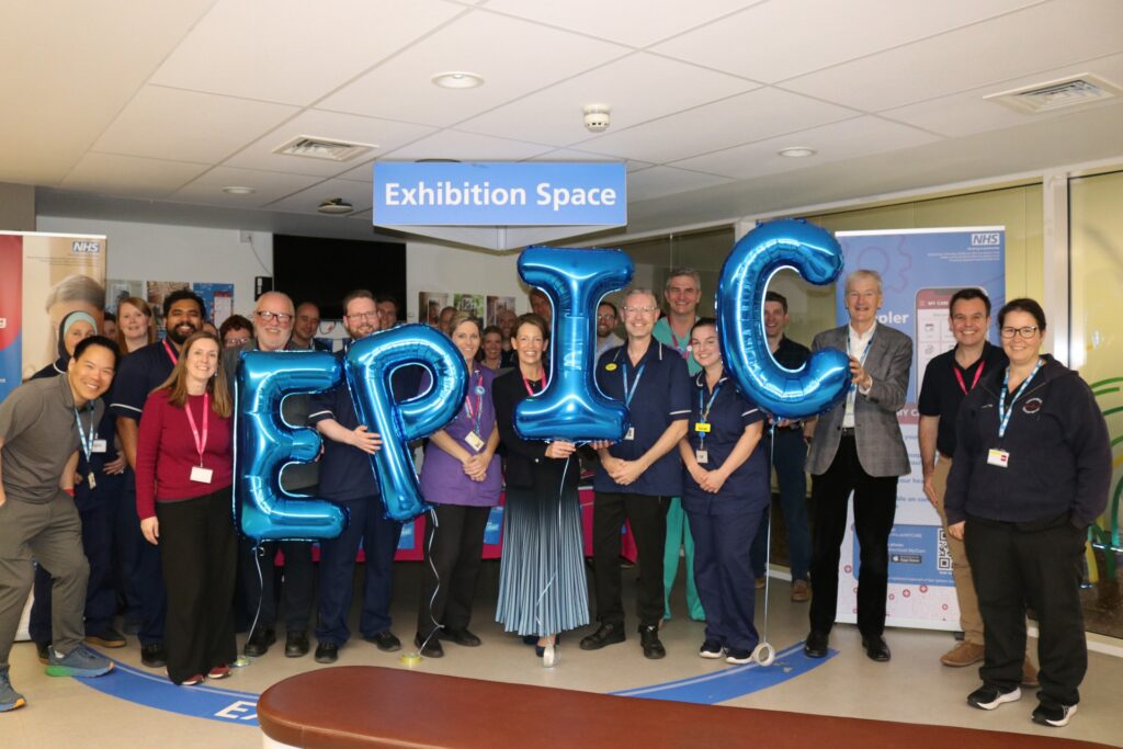 The Epic project team in Torbay Hospital's Main Entrance celebrating the switch over to our new electronic patient record system