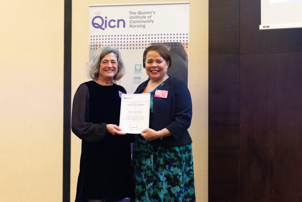 Jenny Piedot, a Community Epilepsy Specialist Nurse, receiving the prestigious Queen’s Nurse award for her services to community nursing