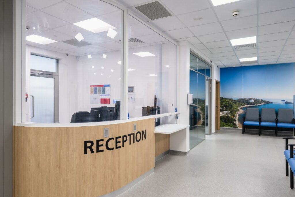 The new Emergency Department reception and waiting area at Torbay Hospital