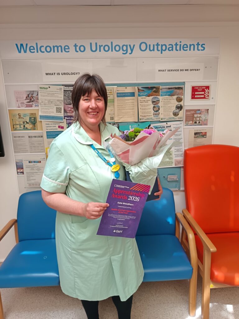 Kate Woodham, our Urology Health Care Support Worker, who was named Health and Care Apprentice of the Year at South Devon College’s 2026 Apprenticeship Awards.